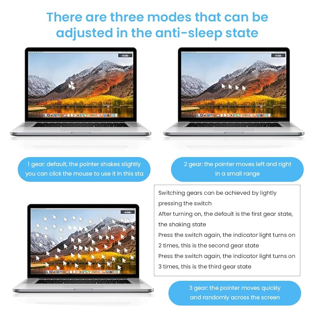 Verilux Type C Mouse Jiggler with 3 Jiggle Modes for Telecommuting Undetectable Mouse Jiggler USB C Mouse Jiggler for Laptop, Desktop, Driver-Free, Simulate Mouse Movement to Keep Screen Active