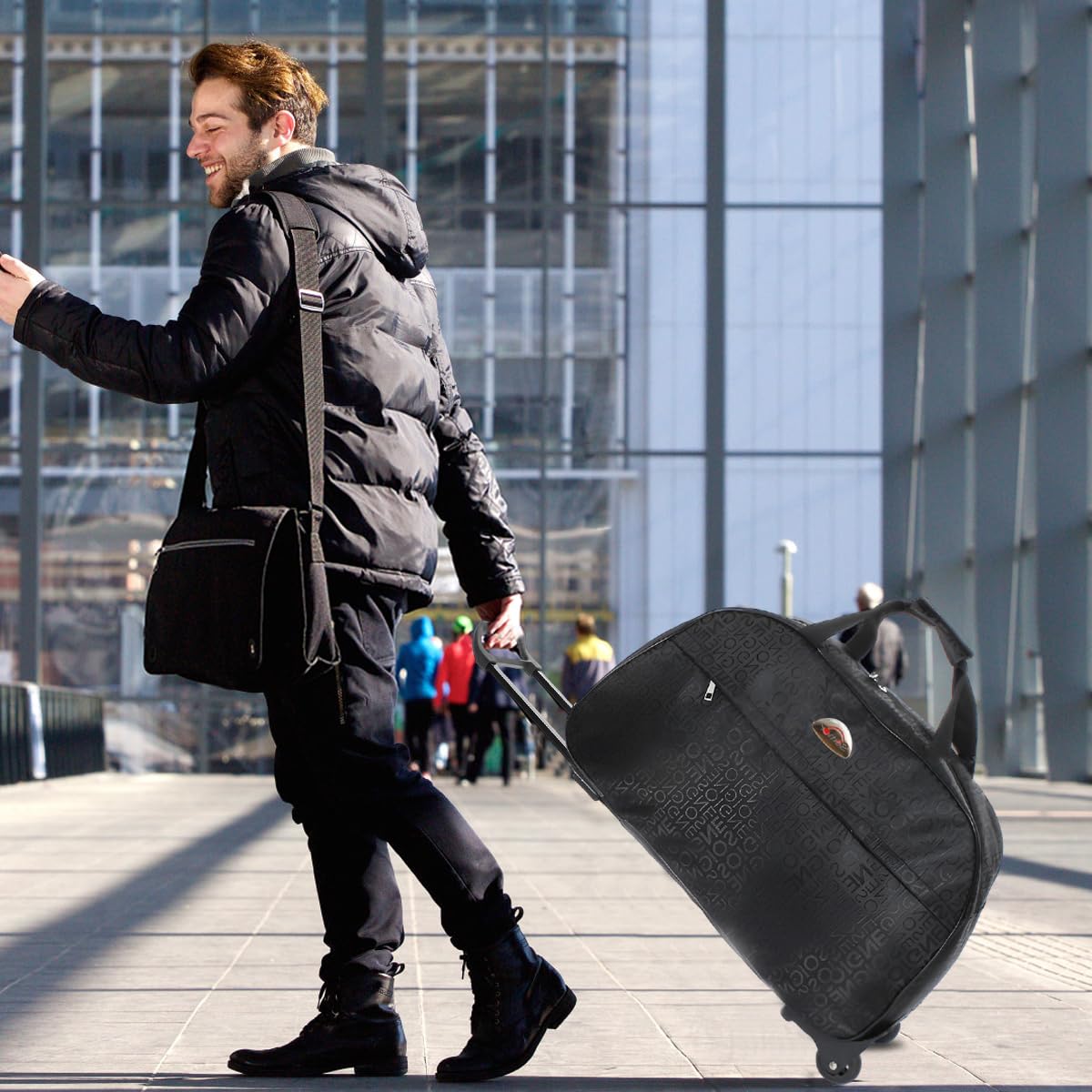 PALAY Large Travel Luggage Portable Wheeled Luggage with Handles Sturdy Polyester Travel Suitcase Carry-on Wheeled Duffel Bag Travel Roller Bag