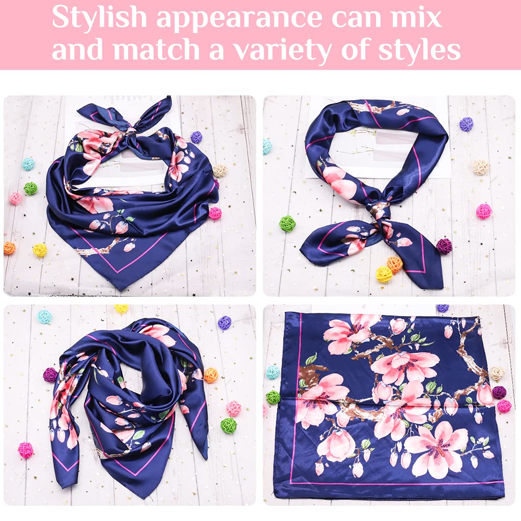 PALAY Scarf for Women Stylish Satin Square Silk Like Hair Scarves and Wraps Headscarf for Sleeping 90 * 90cm-Navy (multi2)