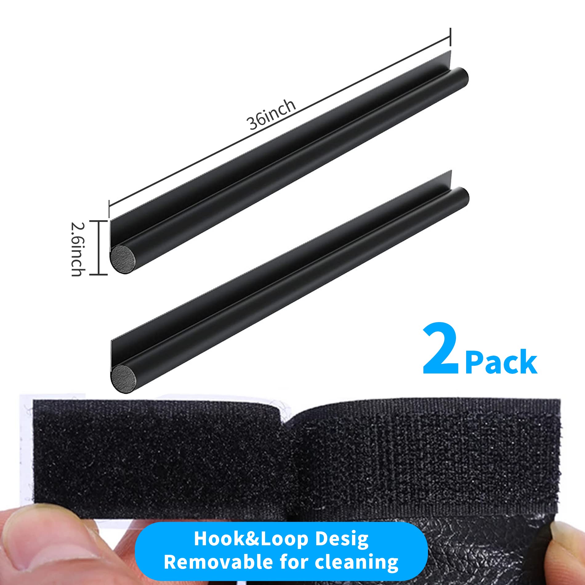 HASTHIP 2 Pack Door Bottom Sealing Strip, 37.4'' Length Flexible Door Draft Stopper Weather Stripping, Self Adhesive Door Gap Strip Suitable for Interior/Exterior Doors (Black)