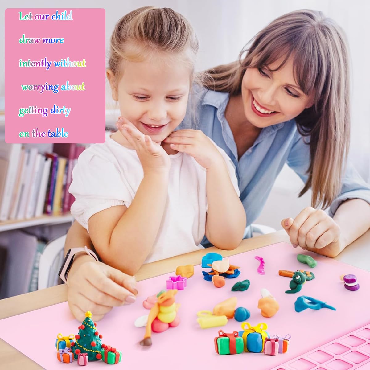 HASTHIP 50*40cm Silicone Craft Mat Kit for Painting, Play Doh and Clay for Kids, Non-Stick Multipurpose Silicone Sheet with with 1x Apron, 1 Pair Oversleeve, 20pcs Brushes, Childrens Day Gift