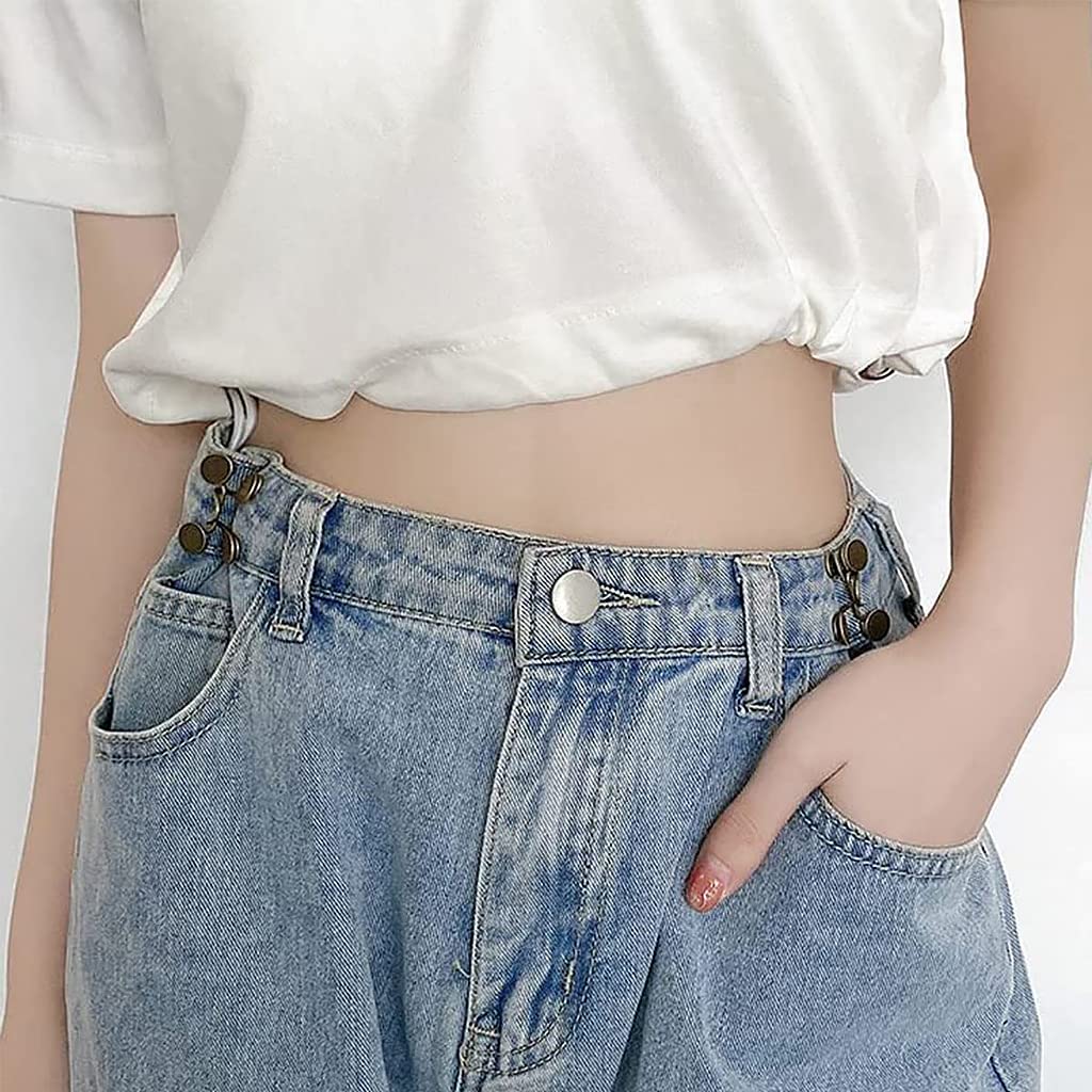 SANNIDHI 6 Pack Detachable Jeans Button Pins, Instant Adjustable Waist Buckle for Loose Jeans, Pearl Crystal Jeans Waist Adjuster Tightener for Pants, Skirt (No Sew Required)