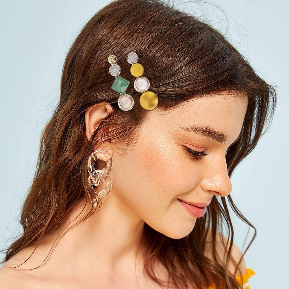 MAYCREATE Pearls Hair Barrettes Fashion Snap Hair Clip Acrylic Resin Barrettes Hairpins Head Wear Styling Tools Hair Accessories for Bridesmaid Girls Women Childrens Kids (Multicolor1)