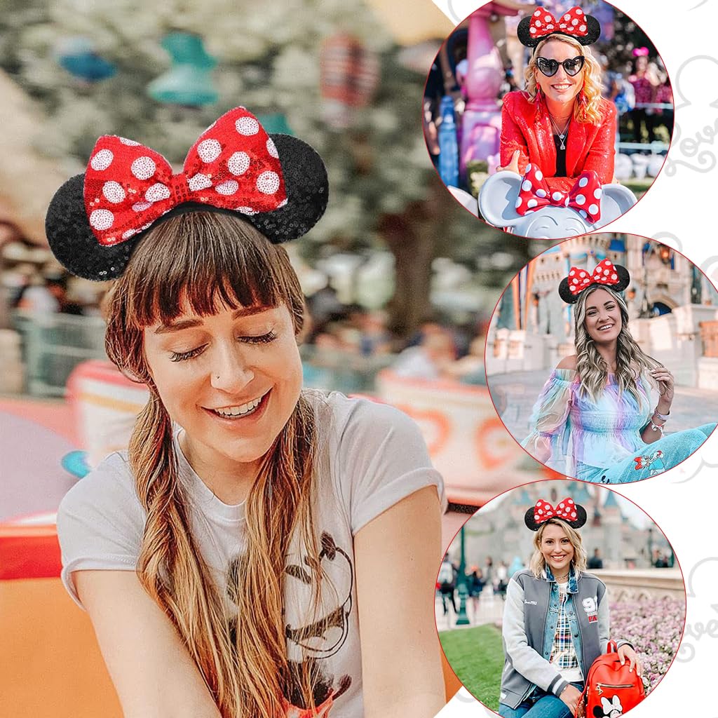 PALAY 2Pcs Hairband for Women Girls, Mic-ky Mouse Bow Head Band for Women Sequin Kawaii Cute Headband for Women Stylish Hair Accessories for Kids Adult Cosplay Girls Headbands Headwear Costume Prop