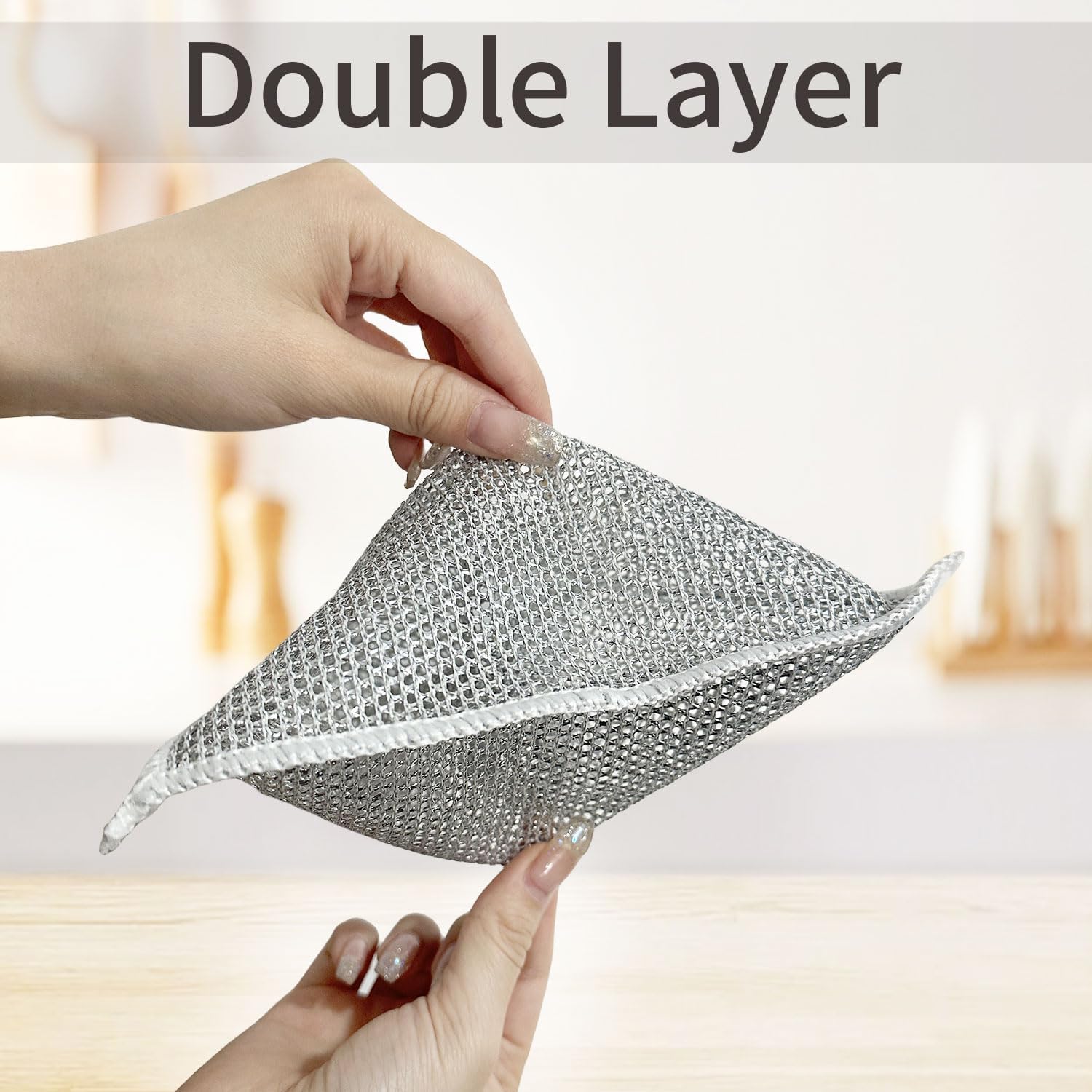 HASTHIP 5Pcs Double Layer non scratch wire dish cloth Multipurpose Wire Dish Cloth for Kitchen Scrubbing and Cleaning Dishes, Pots, Sinks, Reusable Non Scratch Wire Dishwashing Rags for Wet and Dry