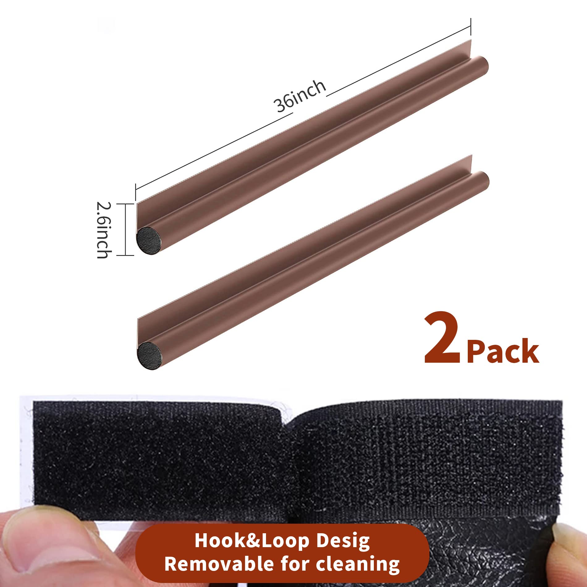 HASTHIP 2 Pack Door Bottom Sealing Strip, 37.4'' Length Flexible Door Draft Stopper Weather Stripping, Self Adhesive Door Gap Strip Suitable for Interior/Exterior Doors (Brown)