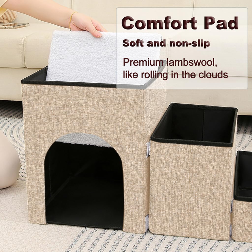 Qpets Multi Purpose Dog Cat Stair Pet Stair Pet House 3-Stair Cat House for Pet with Storage Space Foldable Pet Game Stair Dog Bed for Small Dog Cat Cat Beds