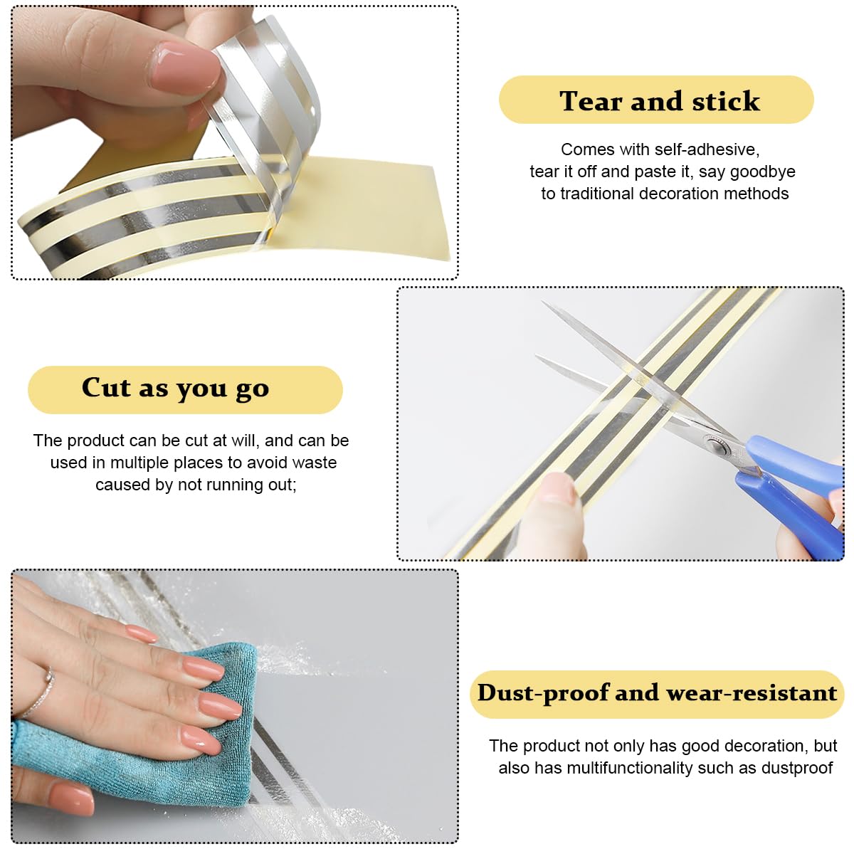 HASTHIP 5M Silver Tile Gap Tape, Home Tile Sticker Waterproof Tape PVC Self Adhesive Tape Metallic Ceramic Tile Gap Tape for Detailing Wall, Floor Tile Gap, Cabinetry (2.5CM*5M)