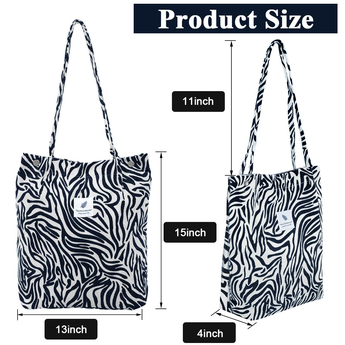 PALAY Tote Bag Corduroy Fashion Zebra-stripe Print Color Hand Bag for Women Shoulder Bag for Shopping, Commuting, Shopping Bag, Large Grocery Bag