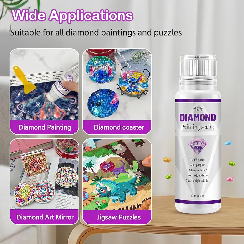 HASTHIP 120ML Diamond Painting Sealer - 5D Diamond Art Glue Sealer, Diamond Painting Glue Accessories, Permanent Hold & Shine Effect Sealer for Diamond Painting and Puzzle Glue (4 OZ)