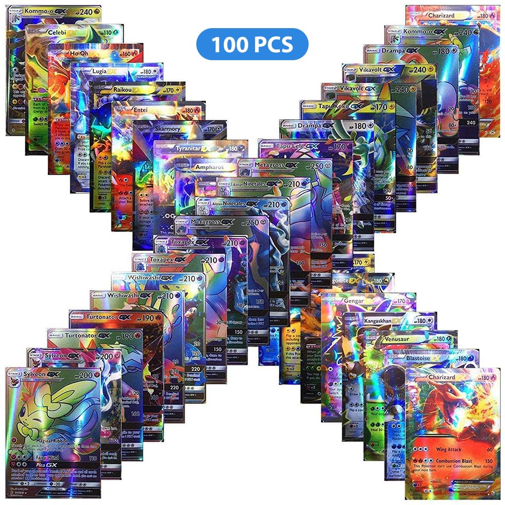 PATPAT Poke-mon Cards 100 Pcs Rainbow Poke-mon Cards Foil Game Card 85 VSTAR+New 15EX Color Foil Cards and Common/Rare Mystery Cards with Box, Poke-mon Toys Gifts for Boys Poke-mon Fans Unofficial