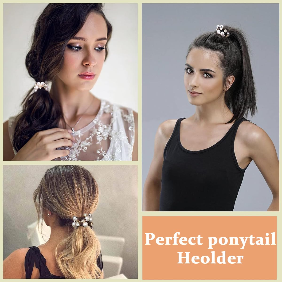 PALAY 3 Pcs Pearl Hair Ties Ropes, Crystal Elastic Hair Scrunchies for Women Girls, Stylish Ponytail Holder, Stretchy Handmade Bead Bands Hair Bun Accessories