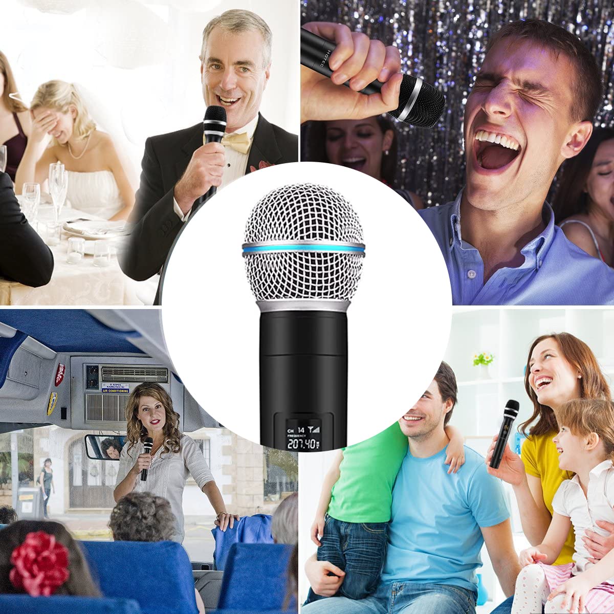 ZORBES Handheld Wireless Microphone with Bluetooth Receiver Cardioid Dynamic Microphones Mic with 6.35mm Jack to 3.5mm Jack Adapter for Karaoke Machine, Speaker, Mixer, Audio System
