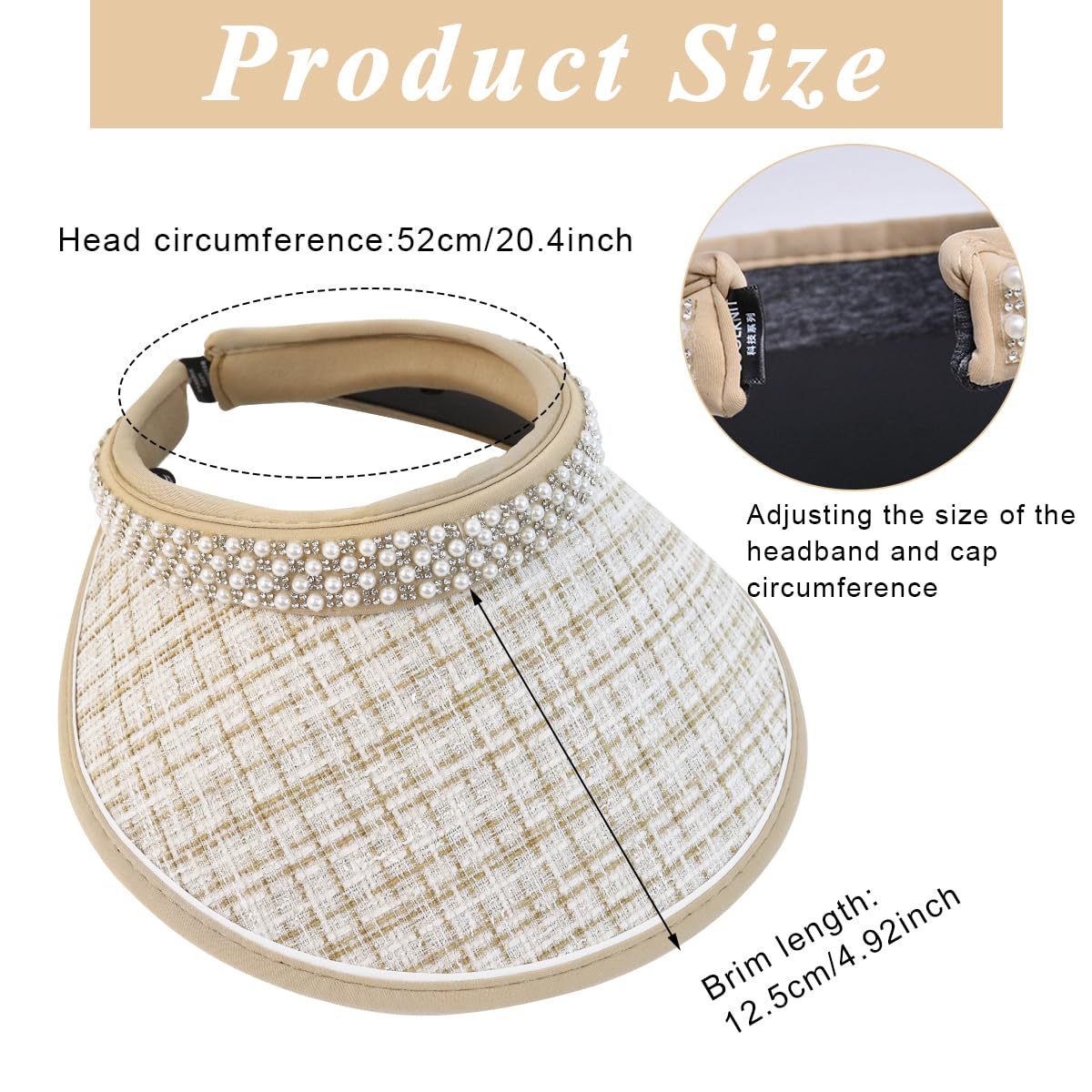 PALAY Sun Hats for Women Wide Brim Visor Beach Hat for Women Summer Hats for Women Fashion Embroidery Pearl Rhinestone Ladies Sport Cap UV Protection Hat - Ajustable