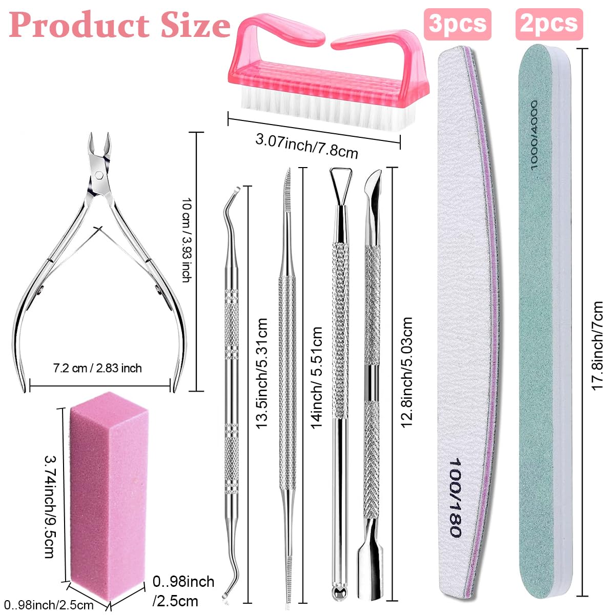 MAYCREATE Nail Manicure Tool Kit Fingernail Care Tool Kit with Nail Clipper, Cuticle Pusher, Polish Remover Scraper, Nail Files, Nail Buffer Block, Nail Brush