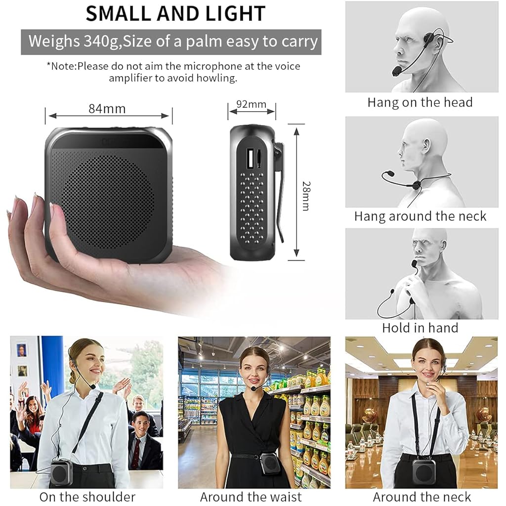 ZORBES Voice Amplifier for Teachers - Microphone Headset Set 2200 mAh, with Headset Microphone Support TF Card/U Flash Disk, Portable Voice Amplifier for Teachers, Tour Guide, Coach, Speaker (Black)