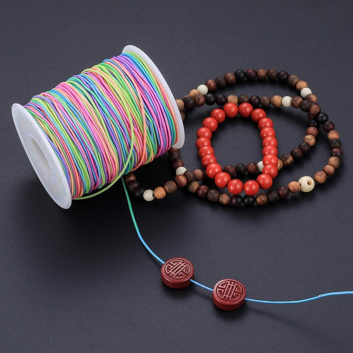 HASTHIP Stretchy Bracelet String 1mm Rainbow Elastic String for Bracelet, Sturdy Beading Thread Cord for Jewelry Making Necklaces DIY Crafts