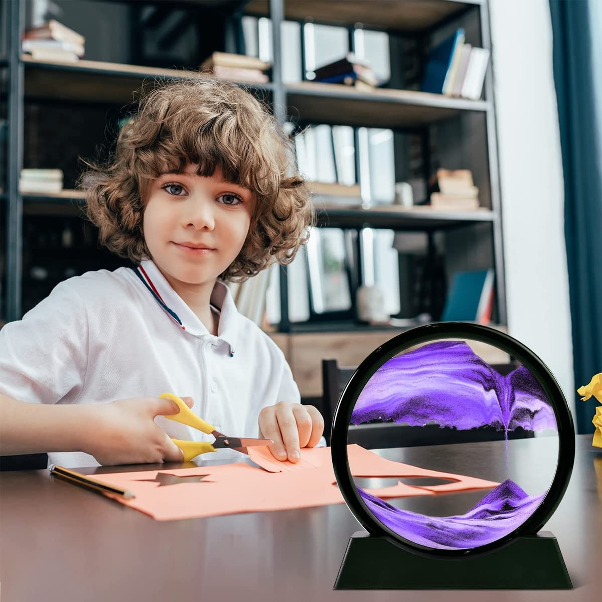 HASTHIP Moving Sand Art Picture Glass Liquid Painting, 3D Deep Sea Sandscape in Motion Display Flowing Sand Frame, Kid's Large Desktop Sand Art Toys, Relaxing Home and Office Decorations, Purple