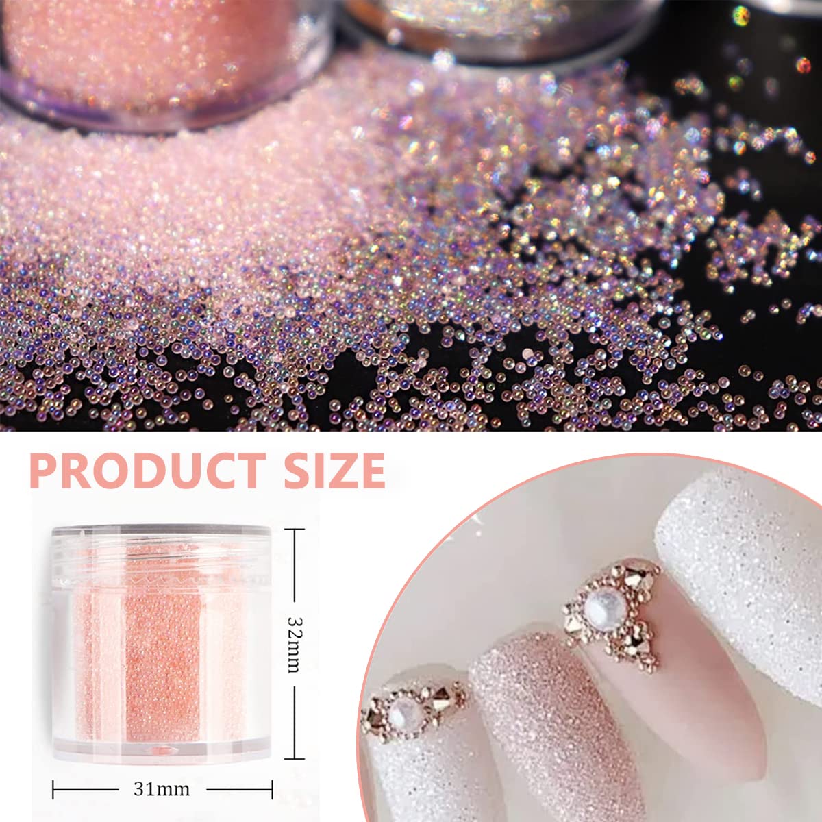 ELEPHANTBOAT 4 Bottle/Set Micro Caviar Beads, Glitter Nail Art Microbead Nails, Crystals Mini Bubble Nail Gems Diamonds Stones for DIY 3D Nail Art Decorations