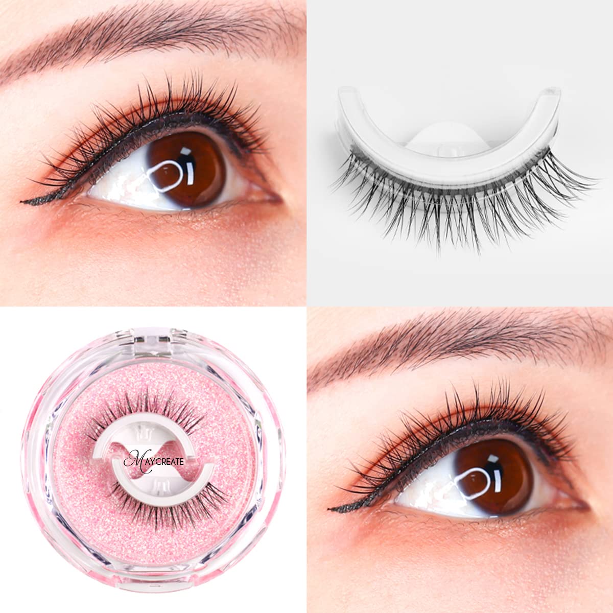 HASTHIP 1 Pair Waterproof Reusable 3D False Self Adhesive Eyelashes Natural Look For Women