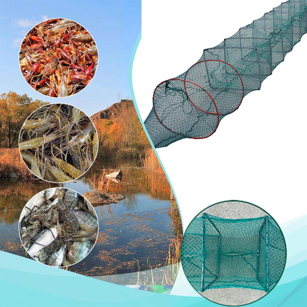 Proberos 2.7m Foldable Fishing Net, Fish Net for Catching, Portable Trap for Shrimp Lobster Crayfish Crab Baits, Minnow Trap