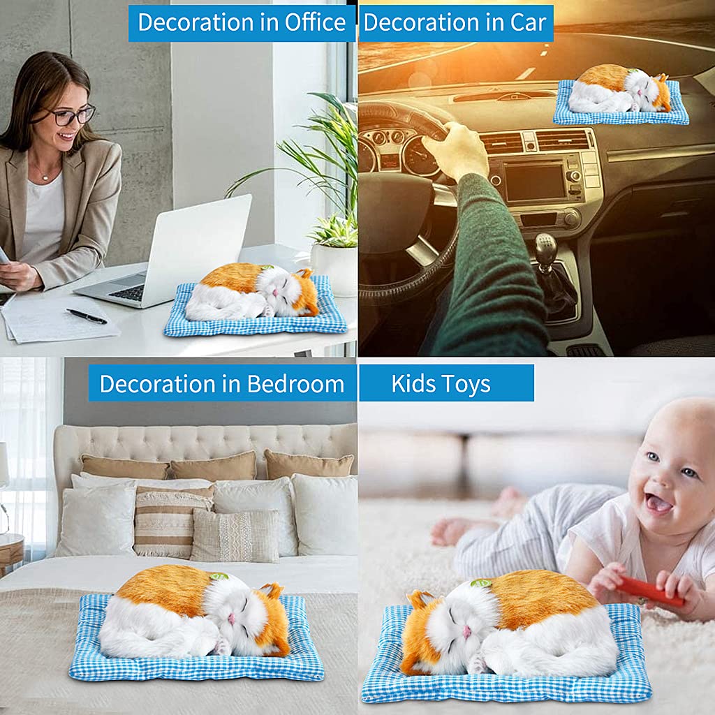 PATPAT Sleeping Cat Toy, Car Soft Toys, Cat Plushie, Stuffed Toys Cute Simulation Doll Collection Stuffed Puppy Animals Toy with Mat, Purify The Air, Kid Toy for Vehicle(25*20cm)