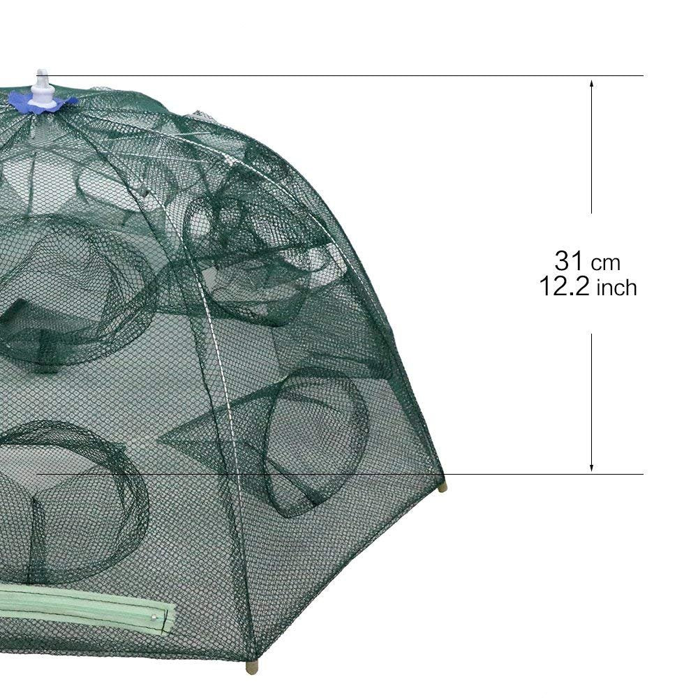 Proberos 16 Holes Folded Fishing Net with Buoy Ring 6m Rope, Fishing Trap for Catching Crab Shrimp Lobster Crayfish Crab Mesh Trap Fishing Net for River Creek