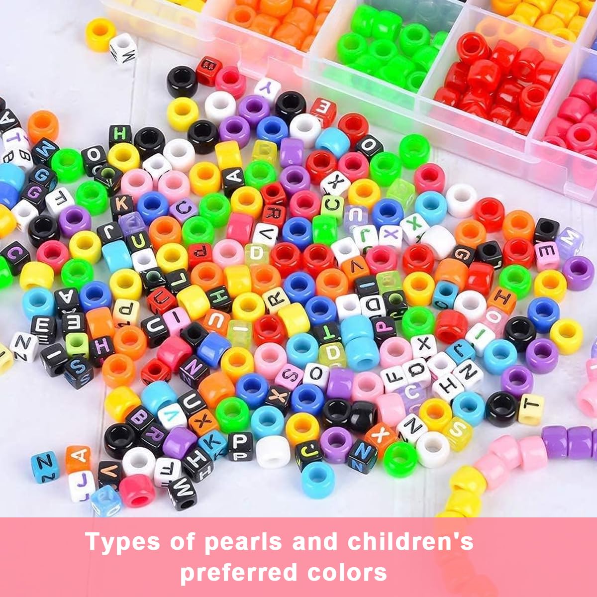SANNIDHI Beads For Jewellery Making Kit, Color Letter Beads Round Pony Beads With Elastic String For Jewelry Necklace Bracelet Beads Diy Crafting Set, Multicolor