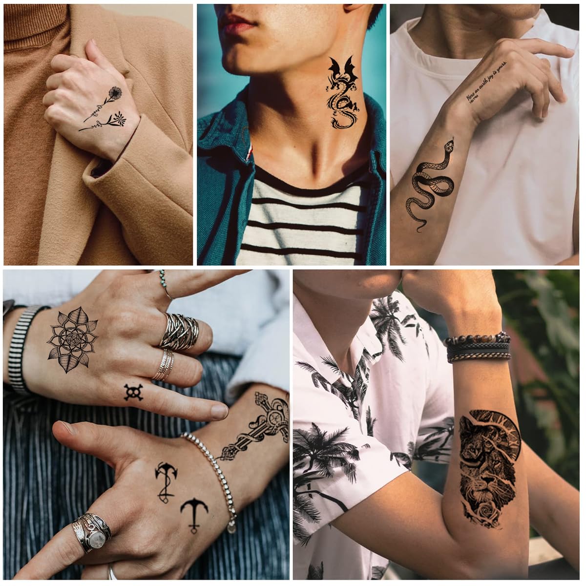 MAYCREATE 36 Sheets Temporary Tattoo for Men Women, Large Tattoo Sticker for Arm Legs, Half Arm Band Tattoo, Waterproof Fake Black Tattoos for Party, Club, Perform, Special Makeup
