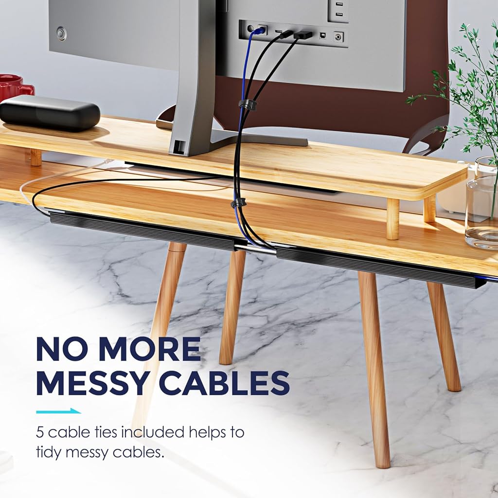 Serplex® 6PCS Cable Management Under Desk 15.7 Inch Self-Adhesive Organizer No Drilling Tray Channel Rail
