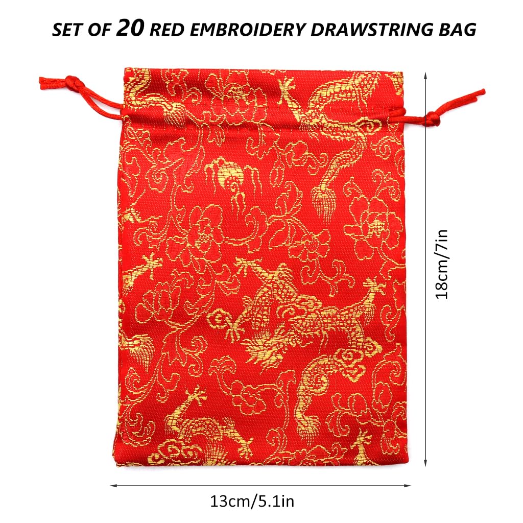 HASTHIP 20pcs Drawstring Bag Pouches, Gift Bags Red Drawstring Bag, Small Party Favor Gift Bags Red Drawstring Burlap Bags for Christmas, Wedding Favors, DIY Craft Bags