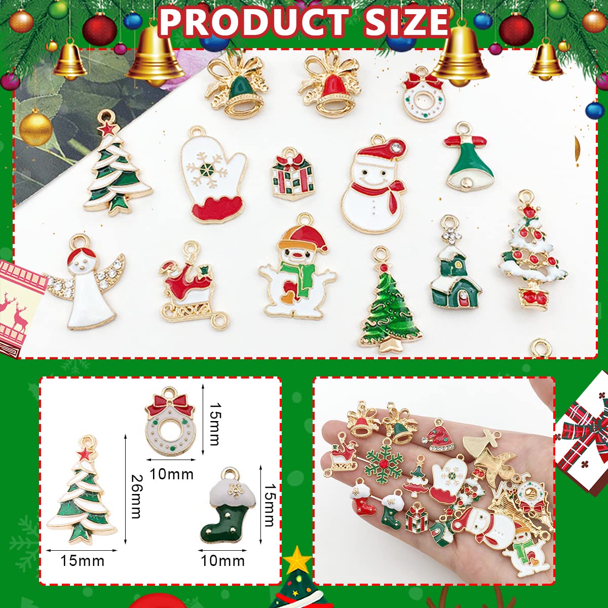 SANNIDHI 50pcs Christmas Charms Pendants Kit Assorted Cartoon Gold Plated Enamel Pendant for Necklace Bracelet Jewelry Making Charms and DIY Crafting