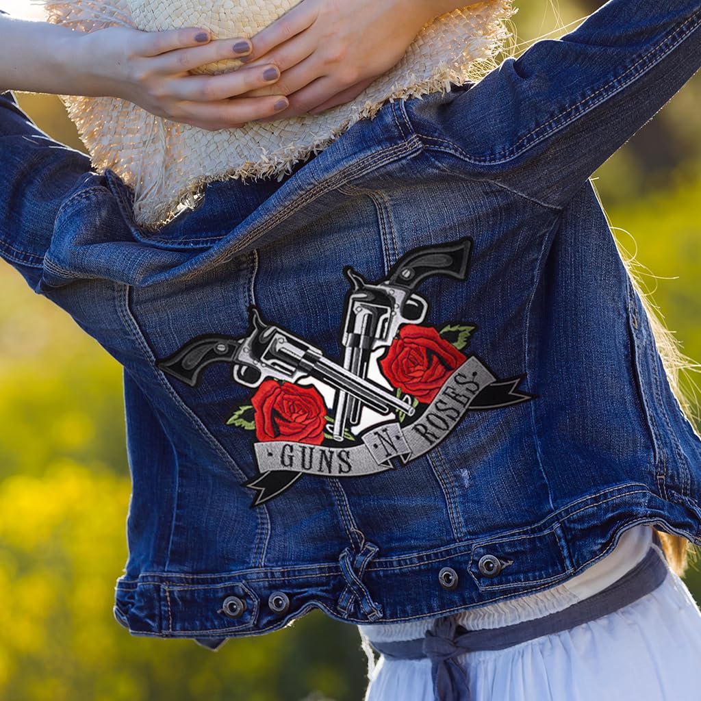 ZIBUYU Guns Roses Patches, Iron on Patch/Embroidered Patches Sequin Girl Head Hat Heart Embroidered Appliques for DIY T-Shirt Jeans Jacket Backpack Badge Craft