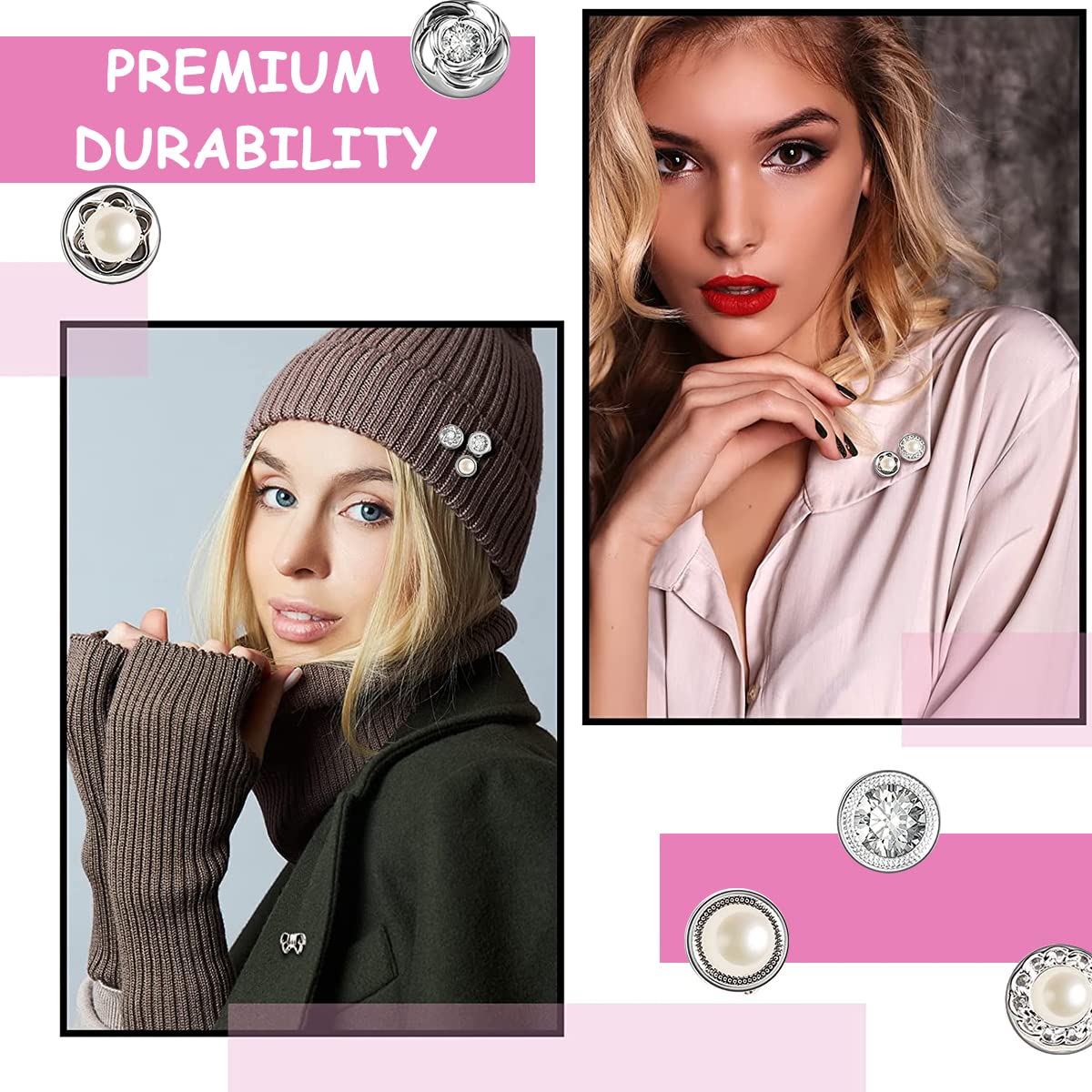 SANNIDHI 30Pcs Pearl Brooch Buttons Cover Up Anti-Exposure Brooch Pins Safety Pins Buttons for Women Girls Customized Clothes Dress Sewing-free Buttons, Removable