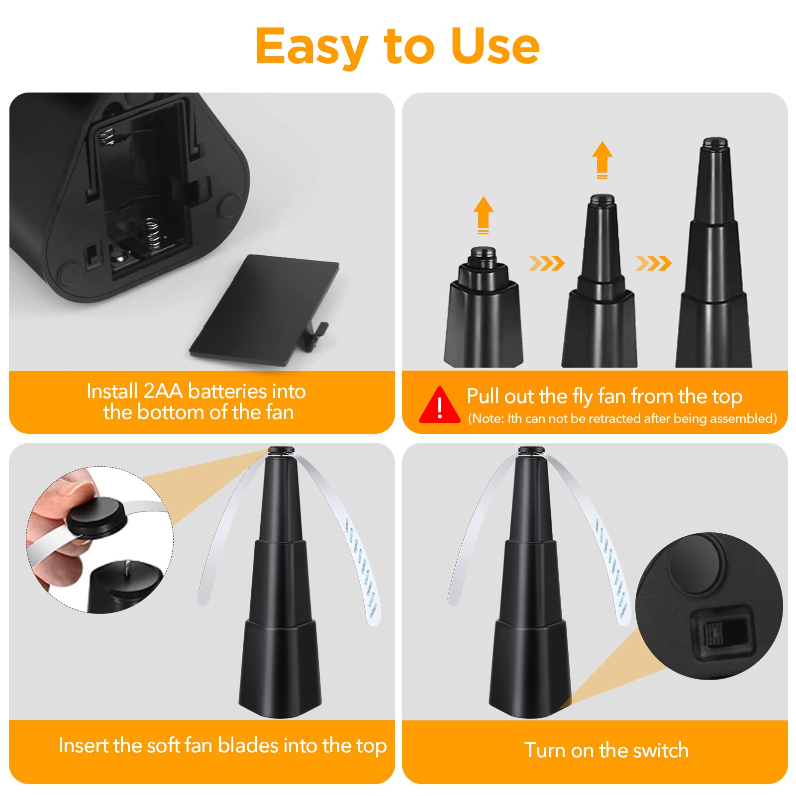 HASTHIP Fly Repellent for Flies Bedbug, Insects, Retractable Fly Repellent Fan for for Kitchen, Dining Table, Portable Fly Trap Fan Keep Flies Bug Away from Food Outdoor Picnic (No Battery)