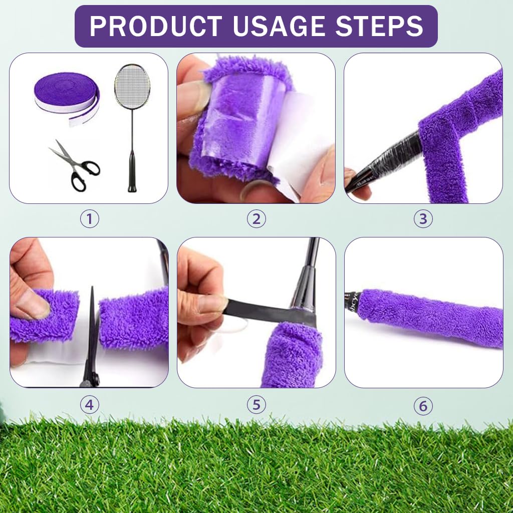 Proberos Towel Hand Glue,Cotton Anti-Skid Sweat Tape Badminton Racket OverGrip Sweatband Tape Wraps (Purple)