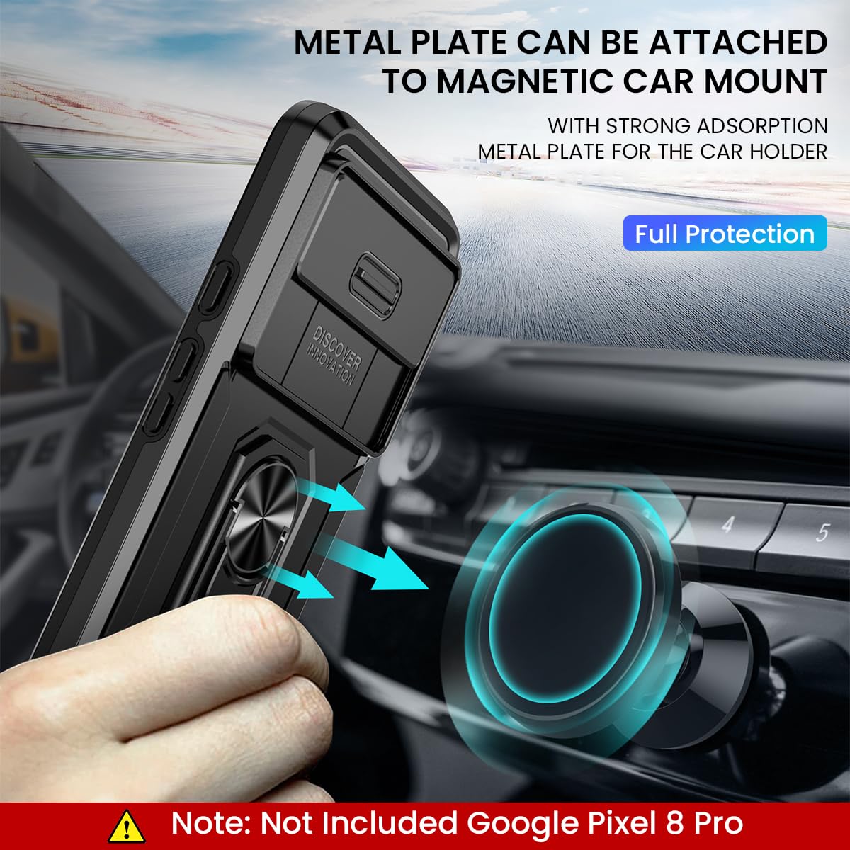 ZORBES Phone Case for Google Pixel 8 Pro 6.7'' Full Protection Phone Cover with Rotatable Kickstand Phone Grip & Sliding Camera Cover Anti-Scratch Phone Protective Case for Google Pixel 8 Pro Black
