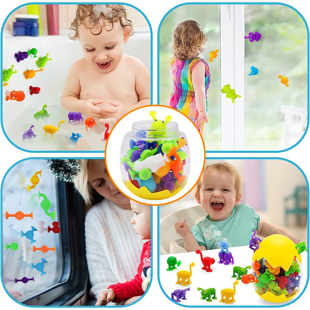 PATPAT Suction Toys for Baby, 24 Pieces Silicone Suction Toys Stress Toys Set Building Blocks Perfect for Baby High Chair Parent Interactive Game Travel Toy Baby Bath Toys for Kids Over 6 Months