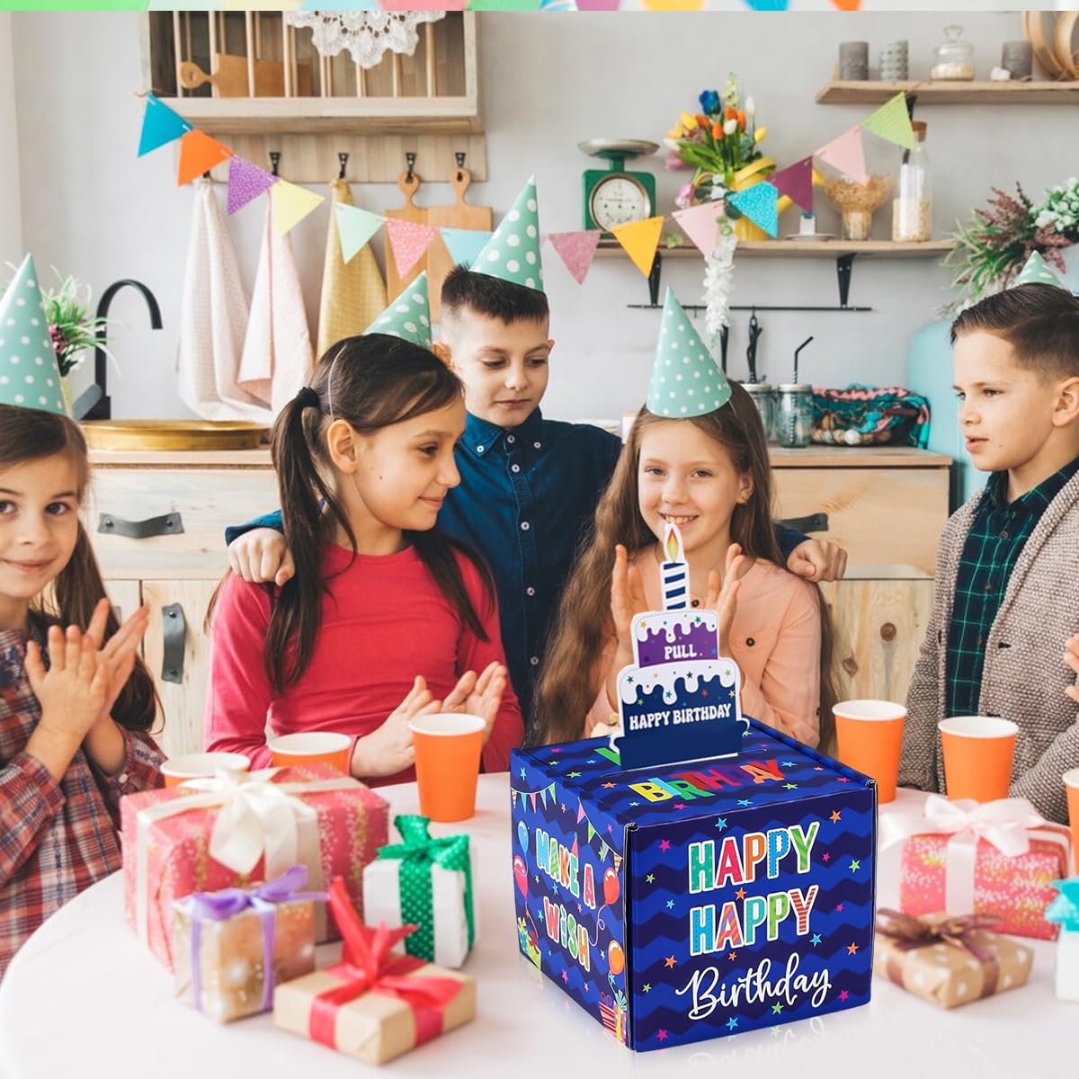 HASTHIP Birthday Money Box for Cash Gift, Surprise Money Pull Out Game for Parties, Pull Out Happy Birthday Day Card and 100Pcs Transparent Bags, Fun Ways to Give Cash as A Gift