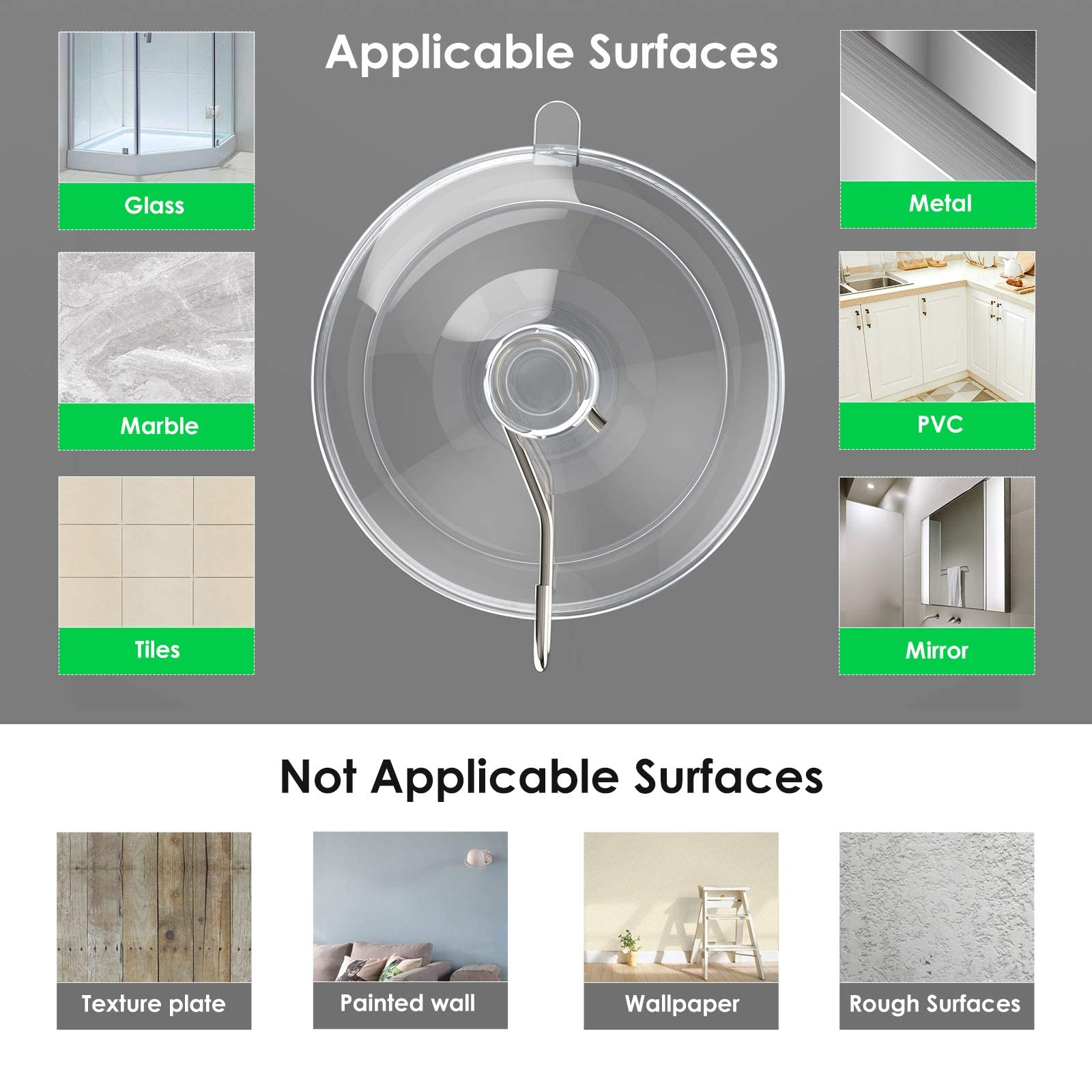 HASTHIP 10 Pcs Suction Cup Hooks, 1.77 Inches Clear PVC Suction Cups with Metal Hooks, Removable Suction Cups for Kitchen Bathroom Shower Wall Window Glass Door, Maxing Loading 3LB