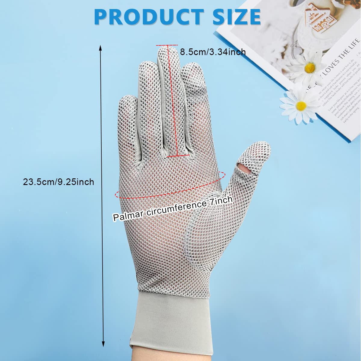 HASTHIP Sun Protection Gloves for Women, Non Slip Hand Gloves for Bike, Grey Touch Screen Gloves UPF 50+ Breathable Summer Gloves for Cycling Riding Fishing