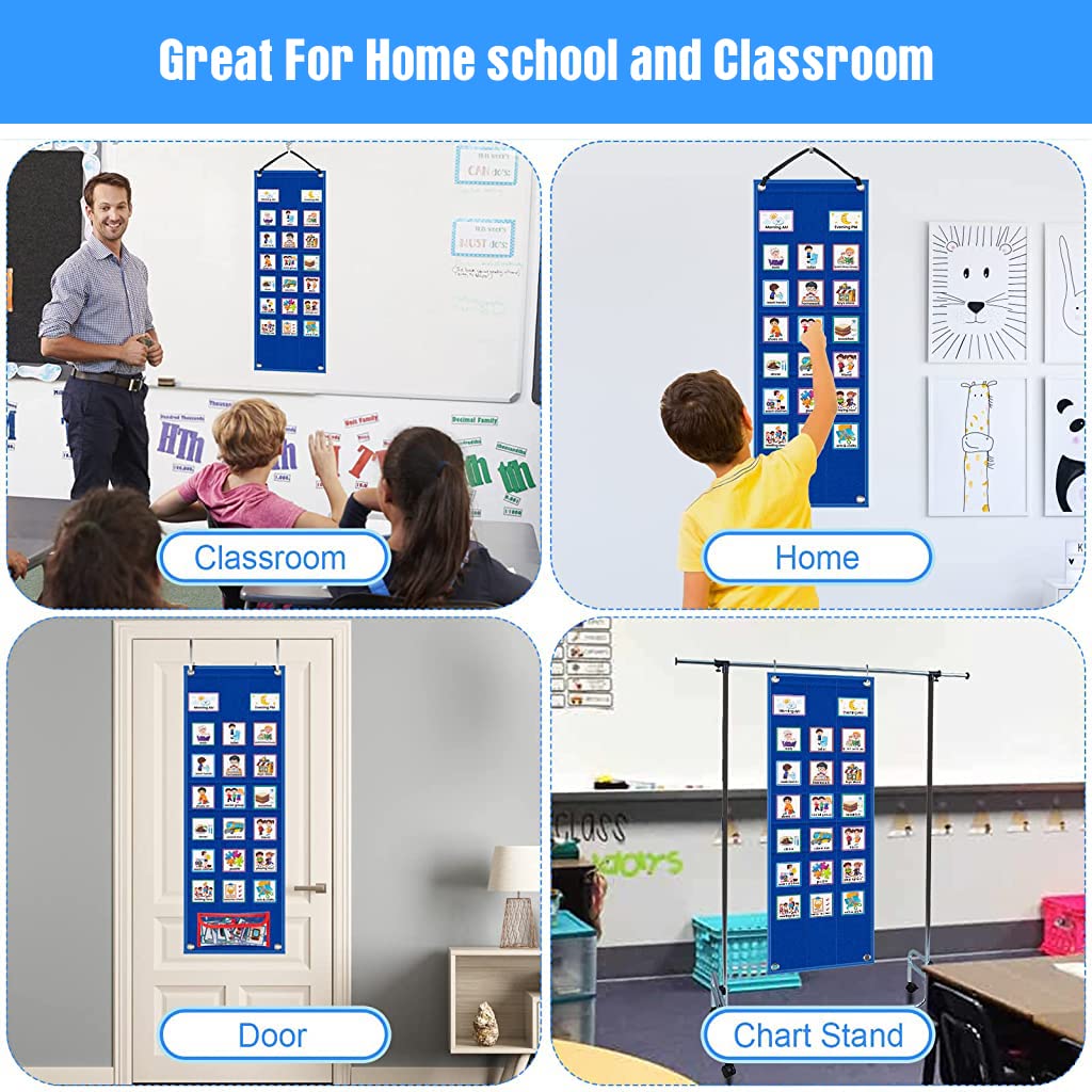 PATPAT Flash Cards for Kids Visual Schedule for Kids with Autism Wall Hanging Schedule Board Desk Daily Routine Chart with 70 Cards Montessori Toys for 3+ Year Old Kids Wall Planner for Home School