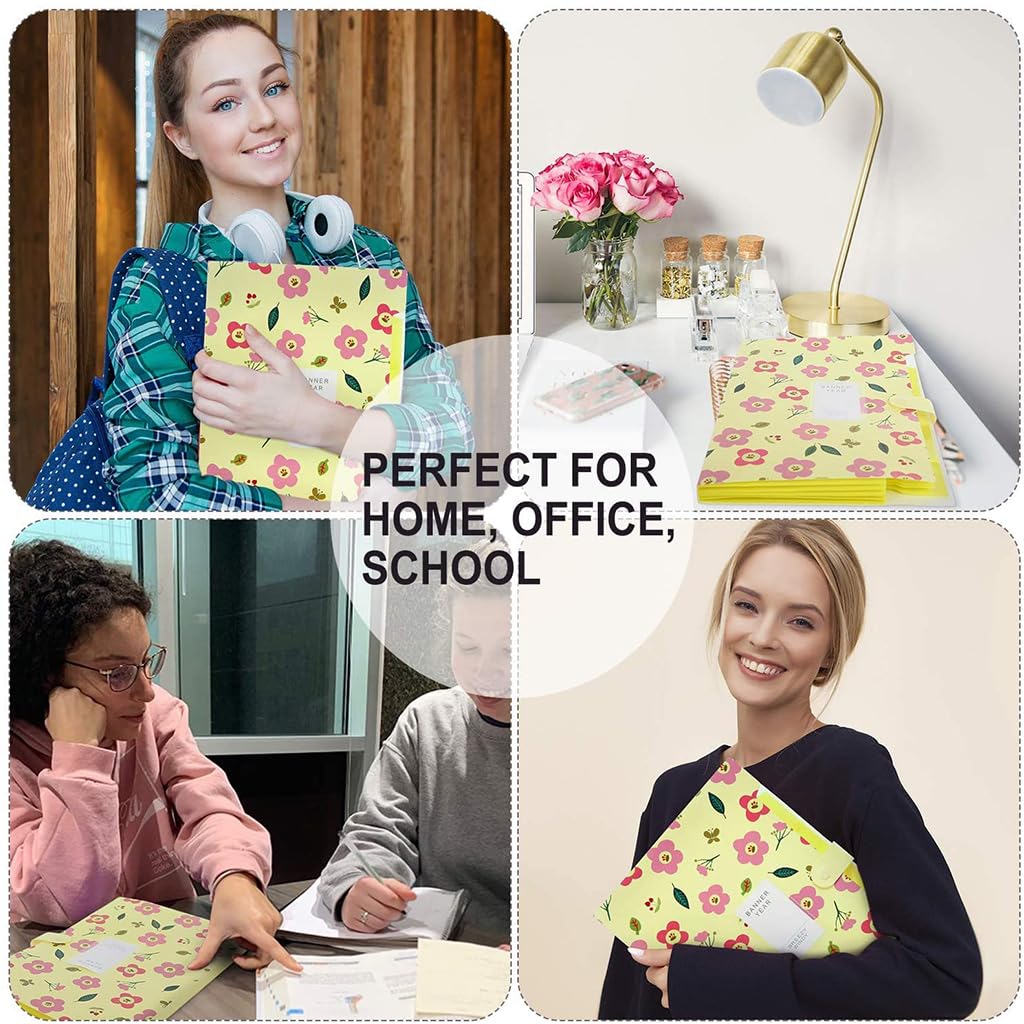 Climberty 4 Pack Expanding File Folder with Separate 6 Compartments, Accordion Document/Letter A4 Size Floral Print Plastic File Folders for Organization Travel File Folder with Snap Button Closure