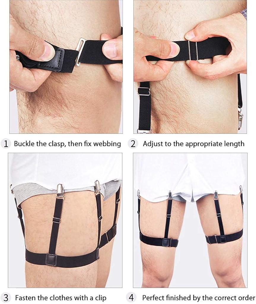 GUSTAVE® Adjustable Elastic Shirt Stays Garters with Locking Non-Slip Clips for Mens 3 PCS