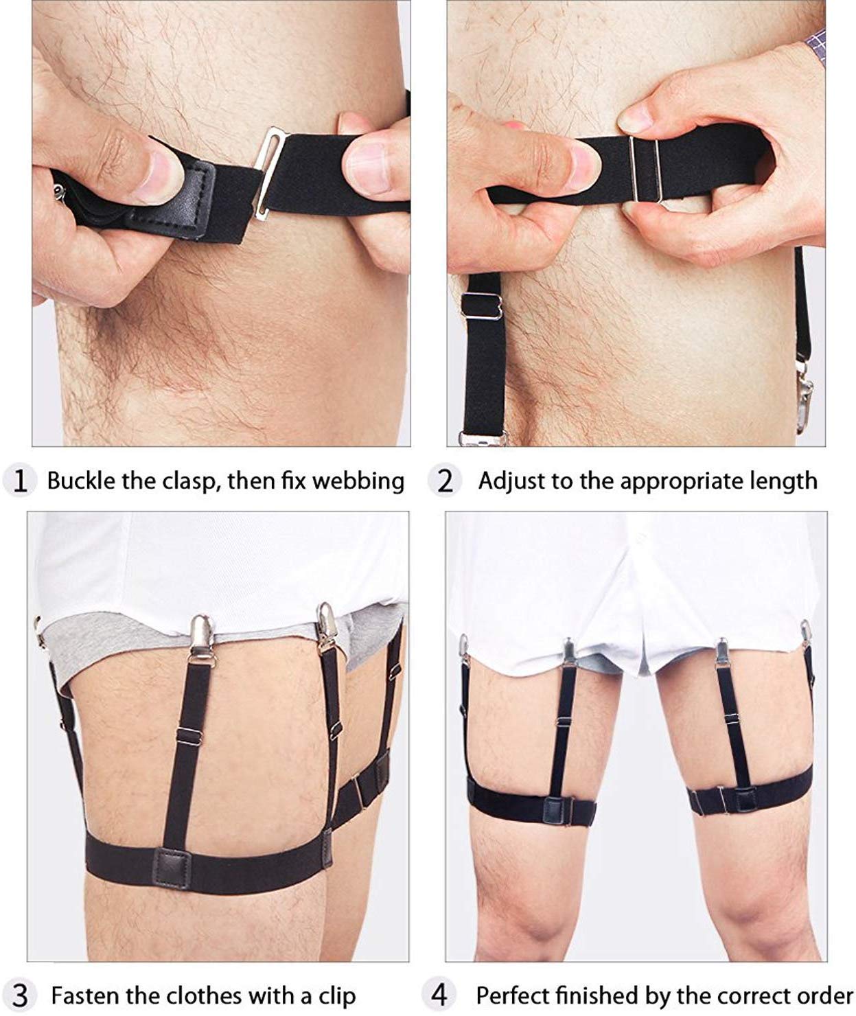 GUSTAVE Men's Shirt Stays Adjustable Elastic Shirt Garters with Locking Non-Slip Clips