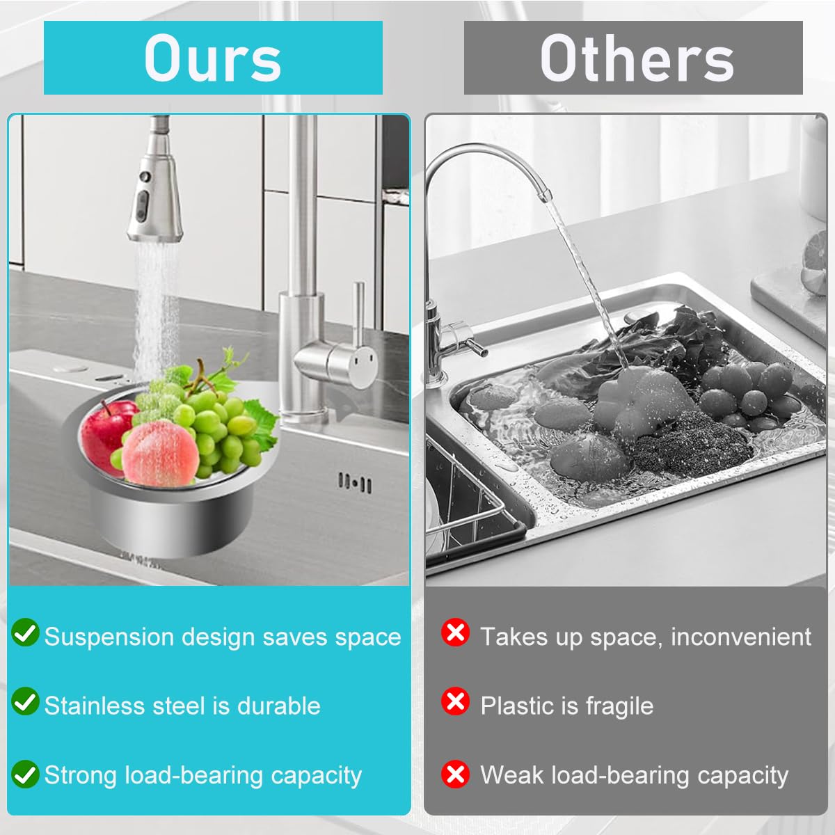 HASTHIP Kitchen Sink Strainer Basket Stainless Steel Hanging Sink Drain Basket for Residues Preventing Clogs Reuseable Kitchen Sink Mesh Strainer