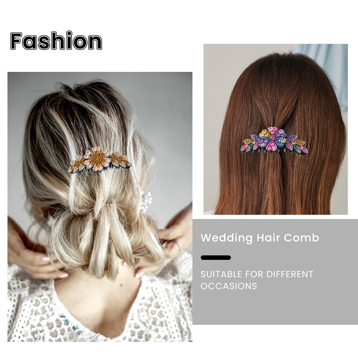 PALAY 2 Pack Hair Comb Clips for Hair for Women, Rhinestone Flower Hair Clips for Women Ladies, Stylish Slide Hairpins Bride Hair Bun Accessories
