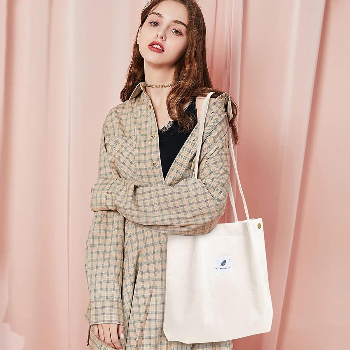 PALAY Tote Bag Corduroy Grocery Bag Large Hand Bag for Women Shopping Bag, Grocery Bag, Shoulder Bag for Shopping, Commuting