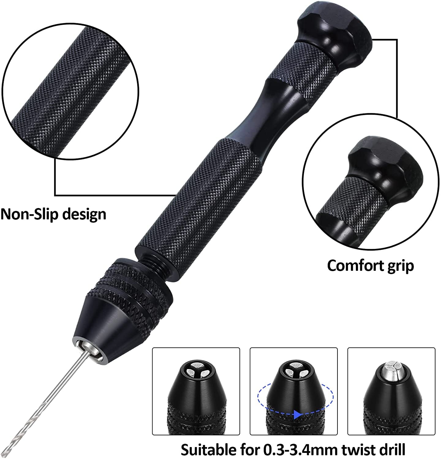 Supvox 36 Pieces Hand Drill Bits Set for Jewelry Making, Include 1 Pin Vise Hand Drill, 10 Mini Micro Drill and 25 Twist Drills for Resin Casting Molds Diamond Tipped Bead Plastic Keychain Pendant