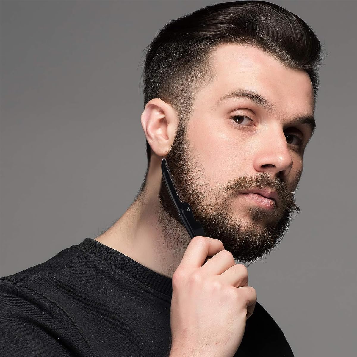 MAYCREATE Beard Comb for Men, Folding Fine Tooth Hair Comb Straightener with Acrylic Mirror, Pocket Styling Comb for Hair, Beard or Mustache